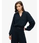 Superdry Blusa Lace Trim Smocked marinho