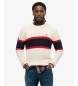 Superdry Pull en jersey de coton rayé à torsades beige