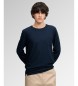 Superdry Marineblauw Cotton Linen Pocket T-shirt met lange mouwen