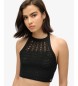 Superdry Top Crop Halter Crochet Noir