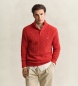 Gant Rode gebreide trui met kabeldesign en halve knoopsluiting