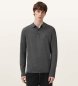 ALL SAINTS Merino Mode Langarm-Poloshirt grau