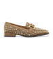 Alma en pena Brown leather loafers with rhinestones