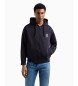 Armani Exchange Full zip hooded sweatshirt in navy laminated stretch cotton-polyester with stretch hood and full zip