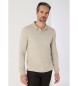 Bendorff Grijs jacquard geweven poloshirt met lange mouwen