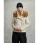 Blauer Lederjacke mit Pelz Cherry weiß