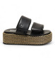Blauer Czarne skórzane sandały Opal 02 - Wysokość platformy 6 cm