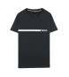 BOSS Slim fit cotton knitted T-shirt with blue logo print 