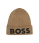 BOSS Cotton knitted beanie with brown rubber effect logo