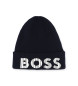 BOSS Knitted cotton beanie with navy rubber effect logo