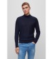 BOSS Pull � col roul� en laine m�lang�e avec logo brod� marine