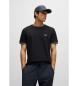 BOSS T-shirt in cotone stretch con righe e logo blu navy