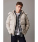 Calvin Klein Jeans Graue Kapuzen-Daunen-Pufferjacke mit Kapuze