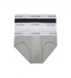 Calvin Klein Pack 3 Briefs - Algodão moderno cinzento, branco, preto