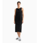 EA7 Logo Series long dress in black stretch cotton