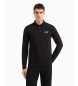 EA7 Core Identity Langarm-Poloshirt aus schwarzer Stretch-Baumwolle