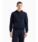 EA7 Logo Series Kapuzensweatshirt aus Bio-Baumwolle in Marineblau und Wei