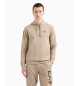 EA7 Logo Series beige cotton hoodie with zip