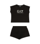 EA7 Glnzendes schwarzes T-Shirt und Shorts-Set