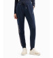 EA7 Navy Shiny Stretch Cotton Tracksuit Bottoms