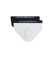 Emporio Armani PACK OF TWO COTTON CANTY SLIP PUSSY PANTS WITH NAVY LOGO BAND, white