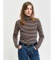 Gant Ribbed Striped T-shirt with Swan Neck and long sleeves brown