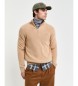 Gant Pullover med halv dragkedja i beige ribbad bomull och ull