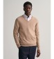 Gant V-neck pullover in very fine beige sheep's wool