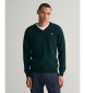 Gant V-neck jumper in green fine wool