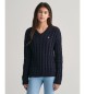 Gant Shield Teens navy V-neck V-neck and eights knitted jumper