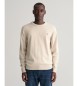 Gant Klasičen bombažni pulover z vratom iz bombaža v bež barvi