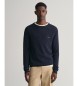 Gant Maglia girocollo in piquet di cotone blu navy