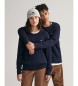 Gant Shield Teens navy Baumwolle gestrickt Rundhalsausschnitt Pullover mit Achten