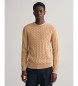 Gant Beige crew neck knitted jumper with eights