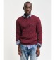 Gant Burgundy cotton knitted jumper with round neck and eights knitted in burgundy cotton