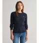 Gant Round neck jumper in navy stretch cotton jersey with eights knitted fabric