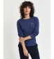 Gant Round neck jumper in navy stretch cotton jersey with eights knitted fabric