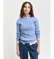 Gant Pullover mit Rundhalsausschnitt aus blauer Stretch-Baumwolle, gerippt und mit Achten gestrickt