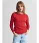 Gant Round neck jumper in red cotton ribbed knitted jersey with ecru ribbing