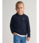 Gant Shield Kids bombažni pleteni pulover z vratom v barvi ecru iz bombaža v mornarski barvi