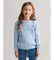 Gant Shield Kids blauw gebreide ronde hals trui in ecru katoen