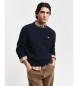 Gant Navy sheep's wool crew neck and eights knitted jumper