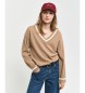 Gant Jumper i mycket fin frull med kontrasterande beige v-ringad krage