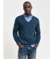 Gant Pullover aus extrafeiner Merinowolle mit marineblauem V-Ausschnitt