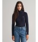 Gant Eights Knitted Pullover with Swan Neck in Navy Stretch Cotton