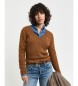 Gant Pull en coton extensible marron à col en V Pull en coton extensible à col en V