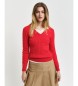Gant Knitted Eights Strikket pullover med spidshals i stretchbomuld rød