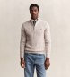 Gant Gebreide trui met kabelpatroon en halve rits, beige