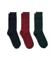 Gant Conjunto de três pares de meias de algodão macio verde, azul-marinho e vermelho