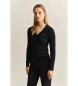 Gant Pull col en V en tricot torsadé noir